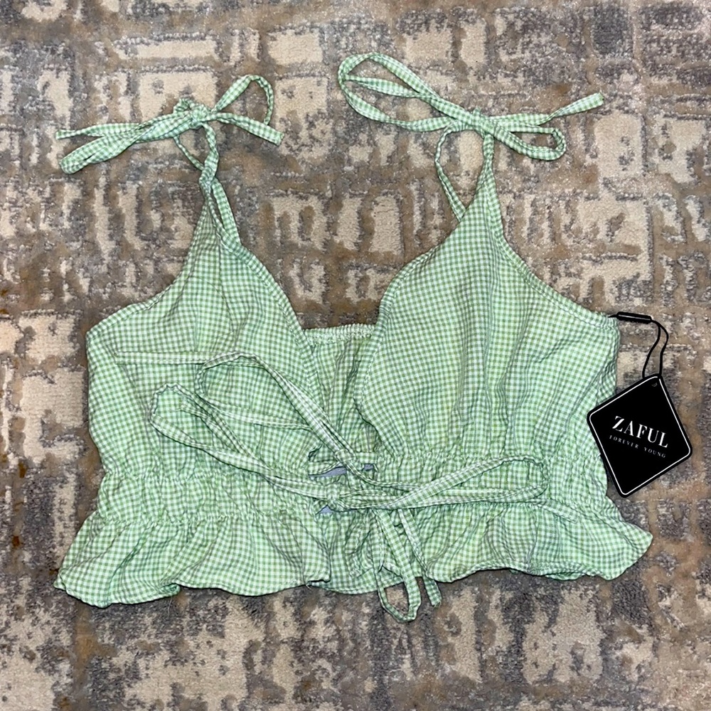 ZAFUL Green Spaghetti Strap Tie Tank Top Size S Brand New